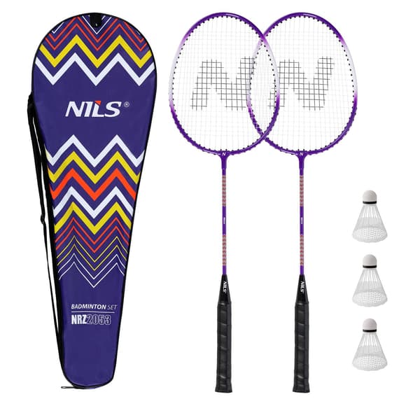 Badmintonsæt: 2 aluminiumsketsjere, 3 fjerbolde, dæksel
