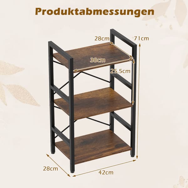 3-lags industriel hylde med metalramme, rustik brun