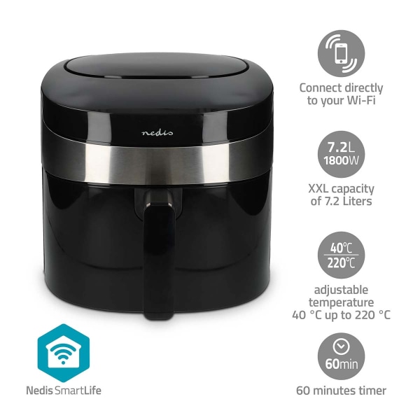 SmartLife Varmluftfrituregryde | Wi-Fi | 7,2 l | Timer: 240 min | Antal forudindstillede programmer: 8 | Digital | Android™ / IOS | Sort