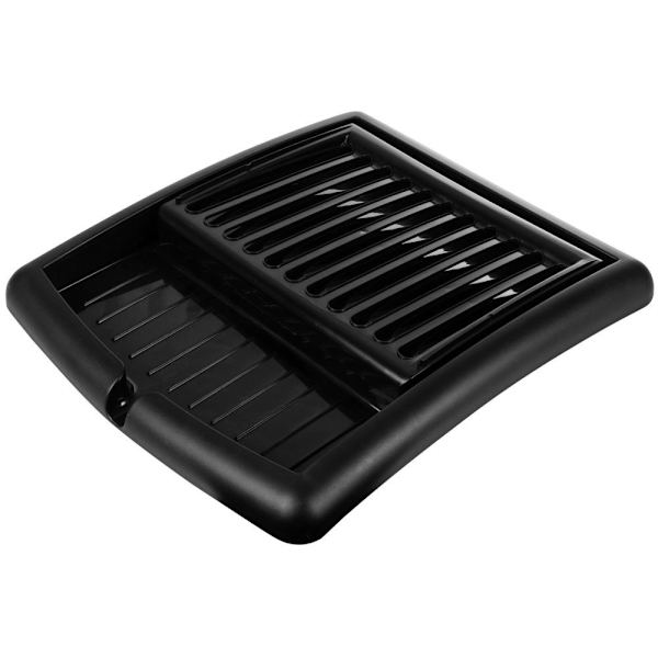 Utdragbart svart diskställ med plats för tallrikar och glas