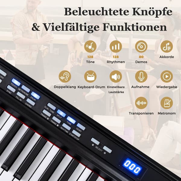 88-tangenters digitalpiano med justerbart stativ och bänk