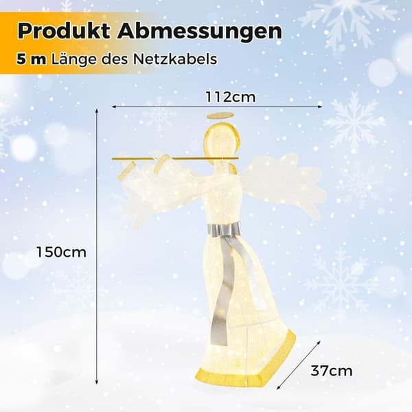 Oplyst juleengel med 100 LED-lys, 150 cm