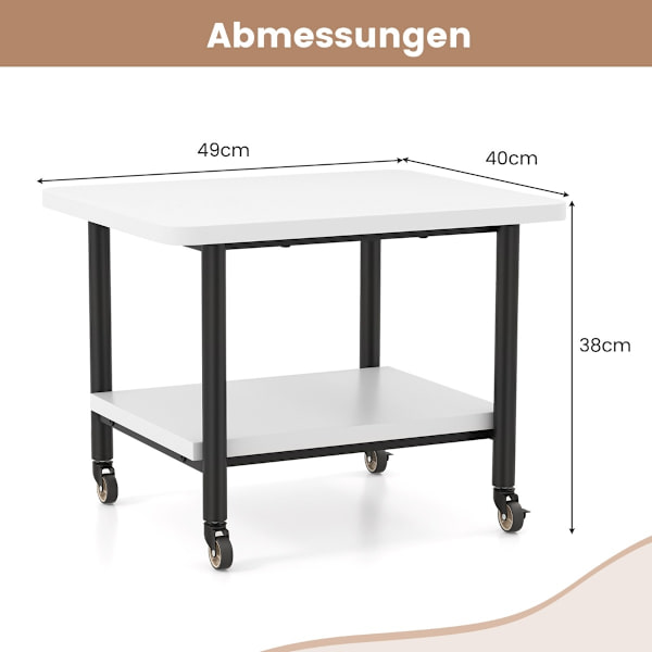 Printerbord med 2 niveauer og låsbare hjul, printerstander, printervogn, hvid