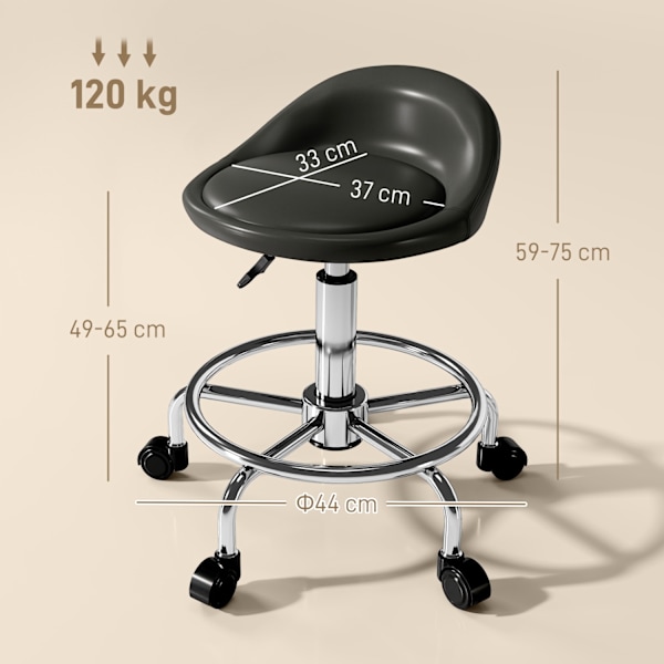 Rulleskammel højdejusterbar med ryglæn drejelig skammel 59-75 cm arbejdsskammel 360° roterende skammel kontorstol til kontorsalon massage spa sort Aos