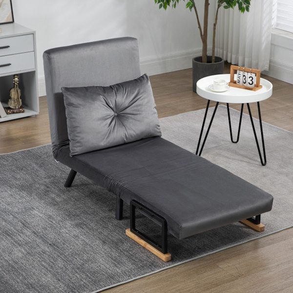 Sovestol, Enkelt Sofa Med Sengefunktion, Afslapningsstol Med Justerbart Ryglæn, Fløjlslook, Mørkegrå