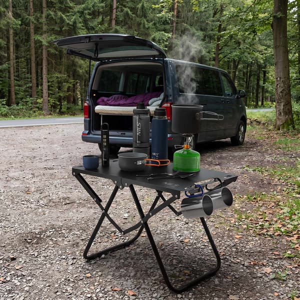 Hopfällbart campingbord, svart, stålram med överdrag