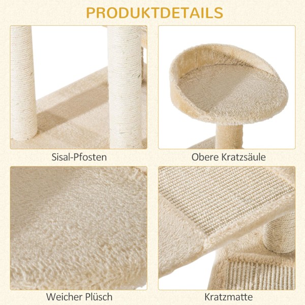 Raapimispylväs Sisalpylväillä, Kissan Raapimispuu, Kissan Kiipeilypuu, Kissapuu, Beige, 50 X 50 X 100 Cm