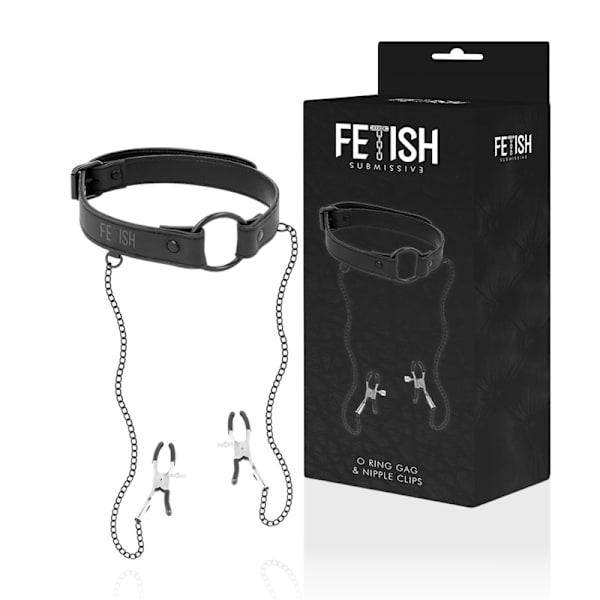 Fetish Submissive - Gag Ring Med Nipple Clamps