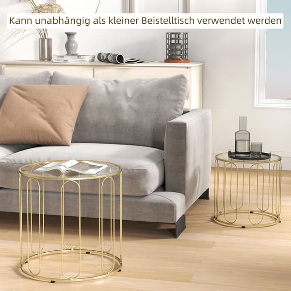 Indlejrede runde sofaborde, metalstel, glasplade