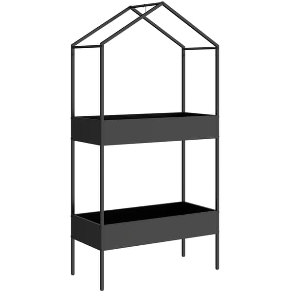 2-tasoinen metallinen kukkateline koukulla, 150 cm korkea, musta
