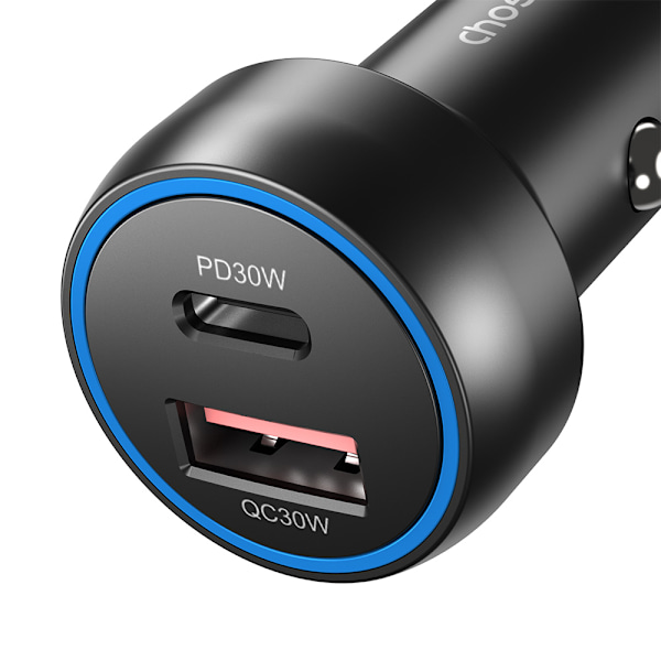 USB-C USB-A PD 60W autolaturi LED-taustavalolla, musta