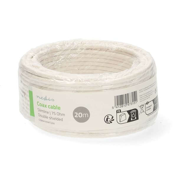 20m dubbelskärmad koaxialkabel, PVC, vit