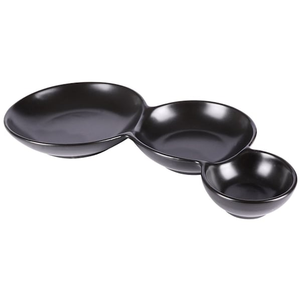 Sort porcelænsskål med tre rum til snacks og dipsauce