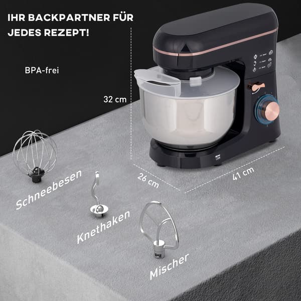 Stativmixer, 6 hastigheder, 5,5L rustfri skål, sort