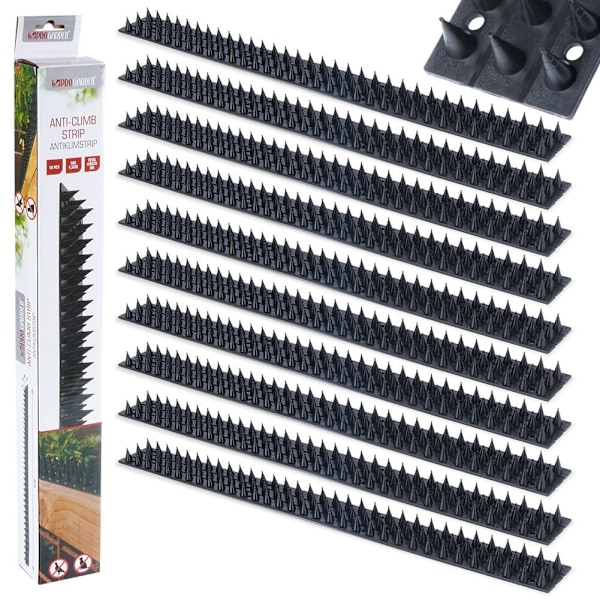 Fågelskrämmor: 10 skenor, 99 piggar/skena, total 5 meter