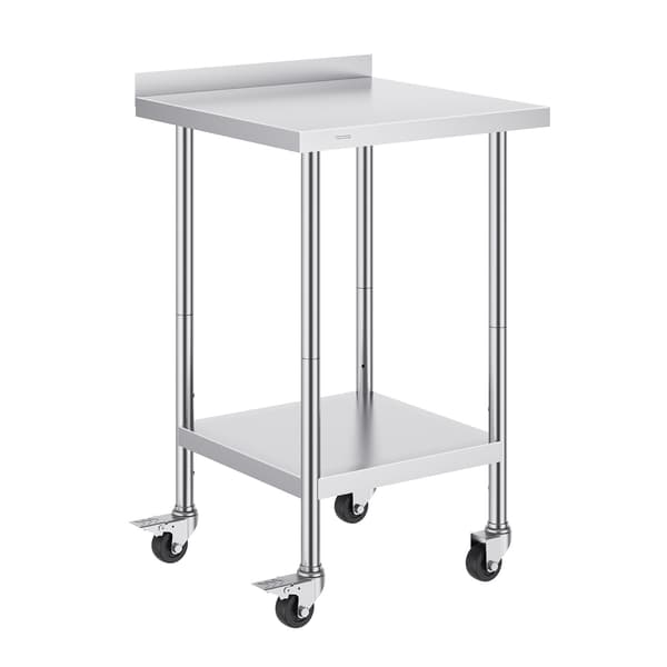 Arbejdsbord i rustfrit stål 24x24x40, hjul, justerbar hylde