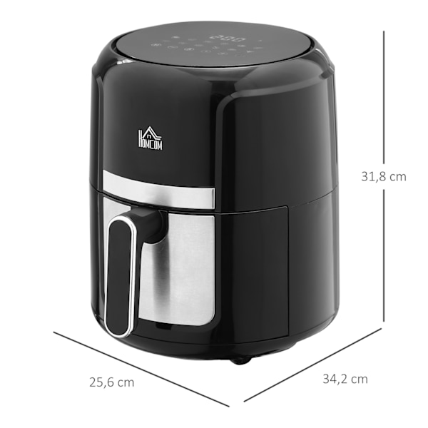 Varmluftsfritös 4L Airfryer med 12 program, 60 min timer, non-stick belagd korg, 1300W fritös utan olja, med överhettningsskydd, LED-pekskärm, svart