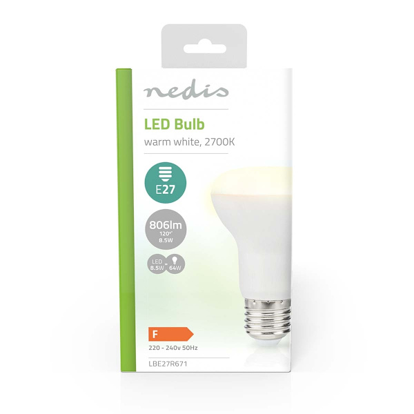 LED Pære E27 | R63 | 8.5 W | 806 lm | 2700 K | Varm Hvid | Retro stil | Klart | 1 stk.