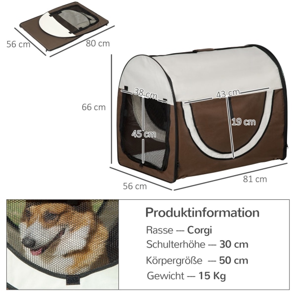 Hundekasse Sammenfoldelig Hundetransportkasse, 2 Farver, 5 Størrelser, Xxl (81X56X66 Cm), Kaffe