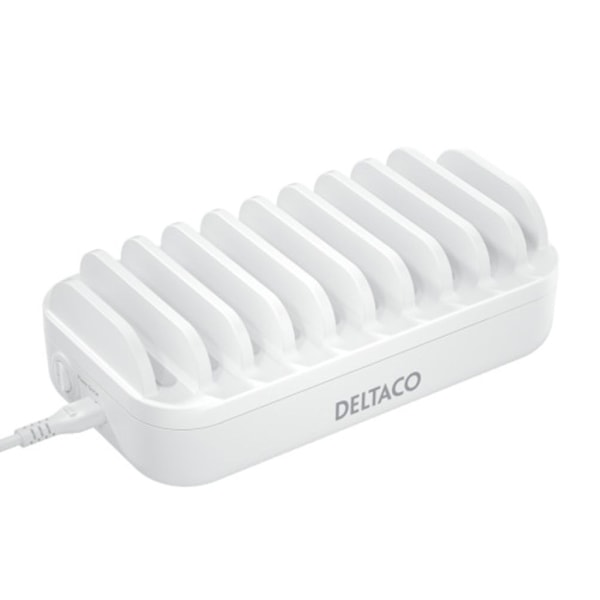 Deltaco USB laddstation, 20 W, totalt max 120 W - Vit Vit