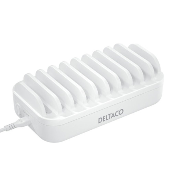 Deltaco USB-latausasema, 20 W, yhteensä max 120 W - Valkoinen