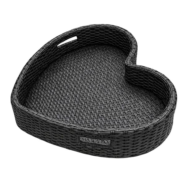 Hjerteformet flydende poolbakke, sort rattan, 60 cm