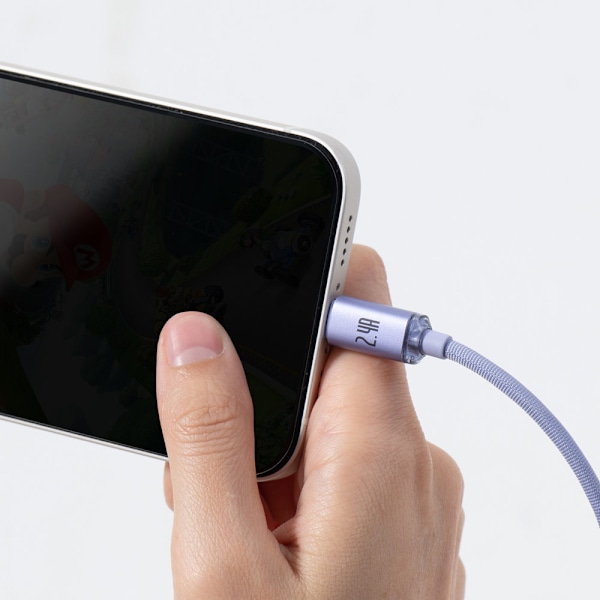 Kaapeli nopeaan lataukseen ja tiedonsiirtoon USB Iphone Lightning 2.4A 1.2m violetti