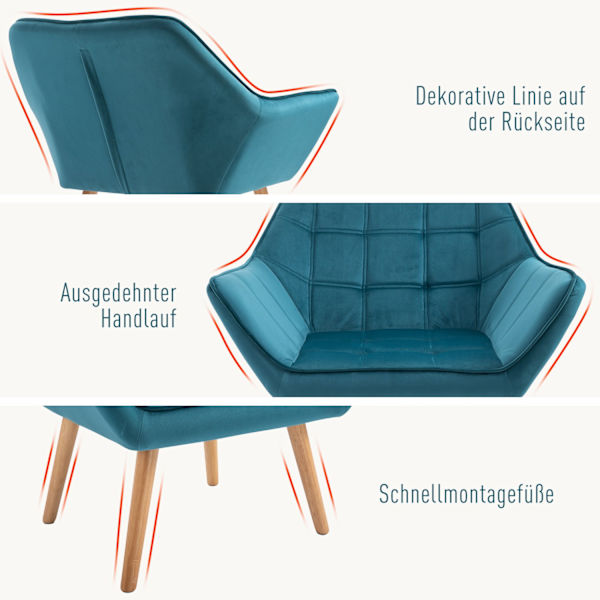 Enkeltlænestol Fløjstol Afslapningsstol, Fløjl, Hævede Ben, Fløjlslignende Polyester, Skandinavisk, Grøn, 64X62X72,5Cm