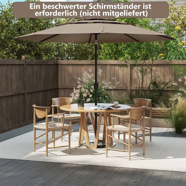 Vindafvisende parasol, 300 cm, vippe- og drejefunktion, beige