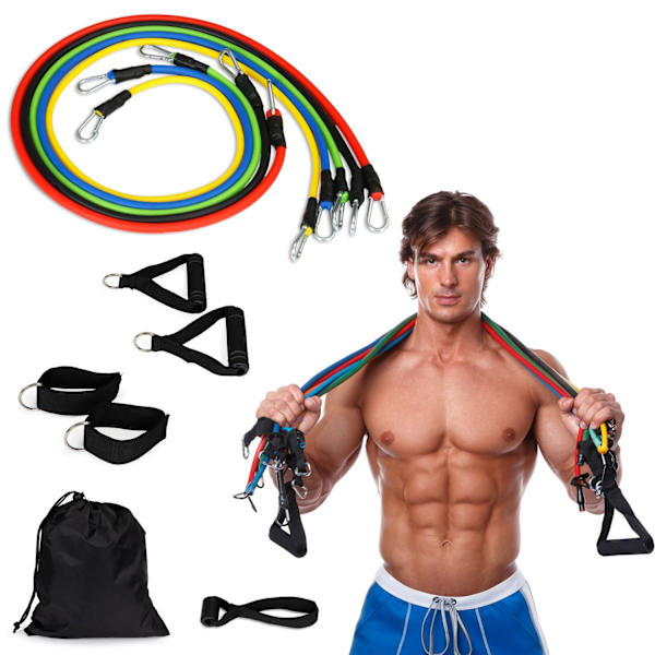 Set med 5 träningsband expanders för fitness med grepp