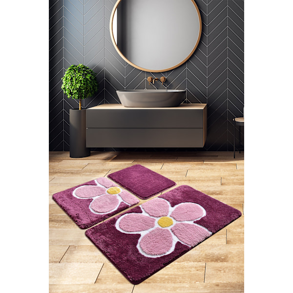 Akryl Badmatta Set (3 delar) Blomma - Lila