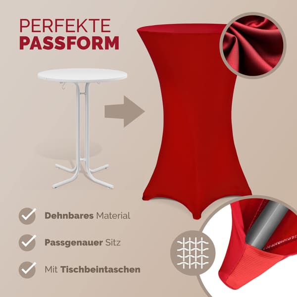 Rött cocktailbordsöverdrag, 60 cm diameter, polyesterblandning