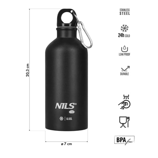 Matkapullo 550 ml musta – tiivis, kannettava