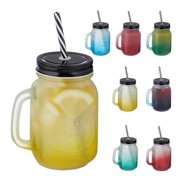 Färgglada dricksglas med lock set om 8