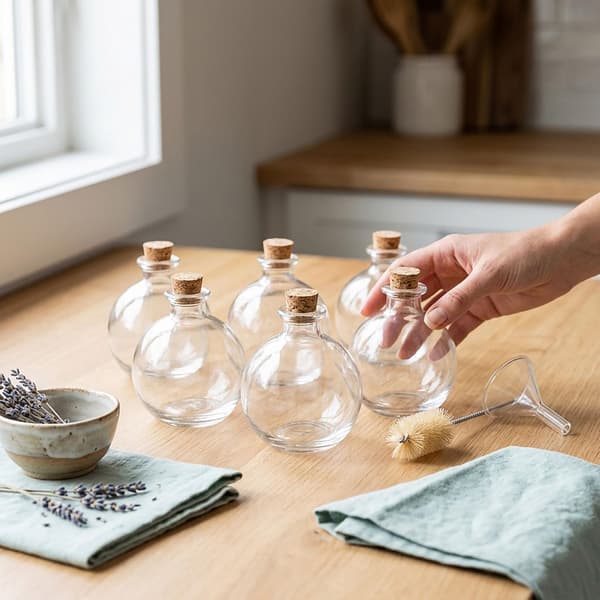 6 lasipullon setti korkeilla, tilavuus 260 ml