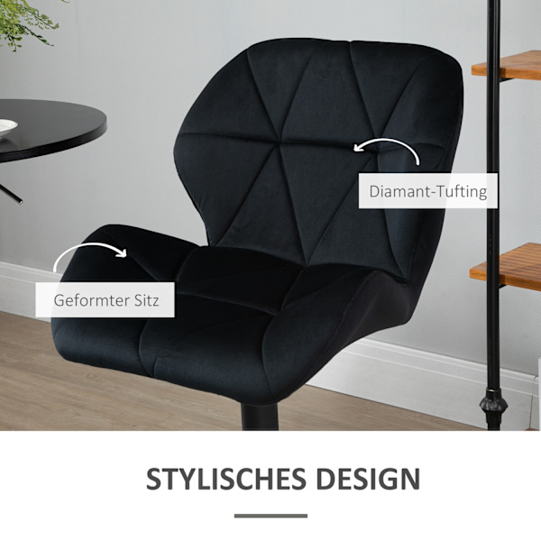 Set Med 2 Barstolar Vridbara Barstolar Med Ryggstöd Sammet Touch Höjdjusterbart Armlöst Skum Svart 51,5X 57,5 ​​X 93-114,5 Cm