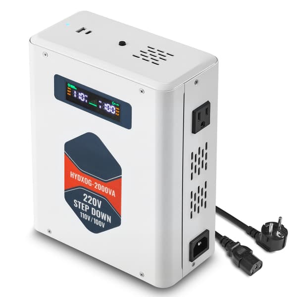 2000VA nedspänningsomvandlare 220V till 110V, USB, LCD