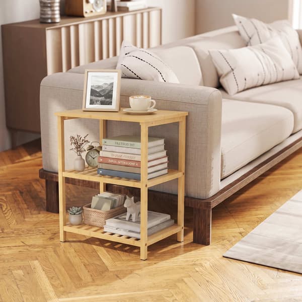 Sidobord i bambu, 3-våningars ribbor, naturlig finish