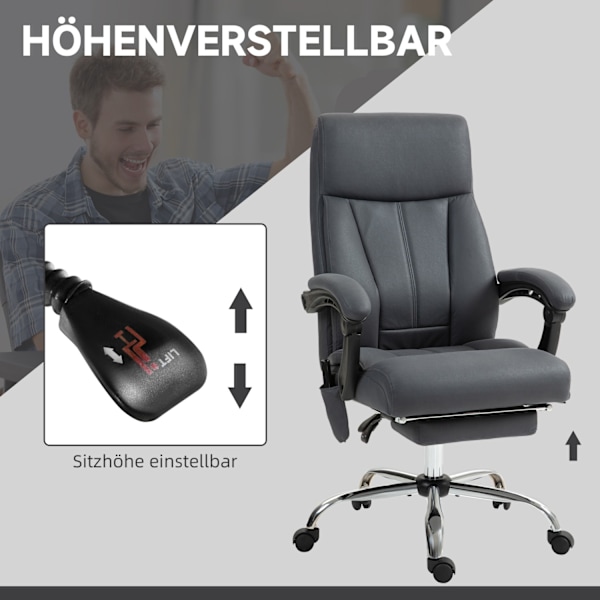 Kontorsstol med massagefunktion, chefsstol justerbar i höjdled, med liggfunktion, ergonomisk, mörkgrå