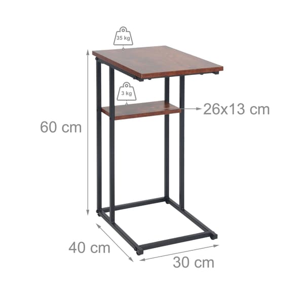C-formet sidebord med 2 hylder til sofa og seng