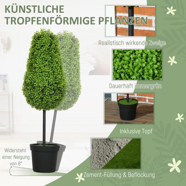 Kunstigt buksbomsæt, 90 cm dråbeform, UV-resistent