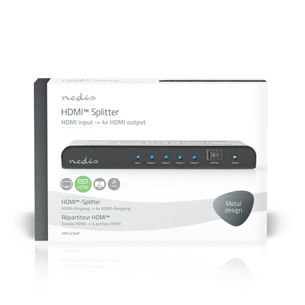HDMI ™ Splitter | 4-Port port(s) | HDMI™ Input | 4x HDMI™ Output | 4K@60Hz | 18 Gbps | Metal | Antracit