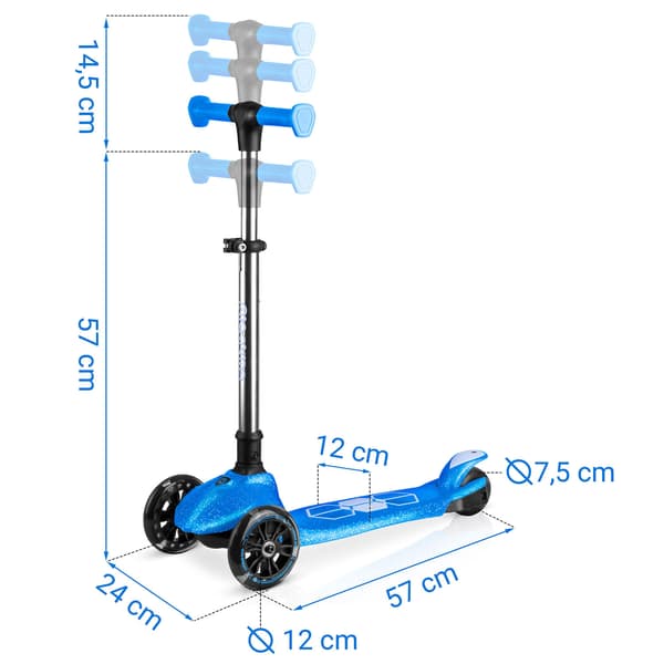 Børne 3-hjulet balancescooter med LED-lys, blå