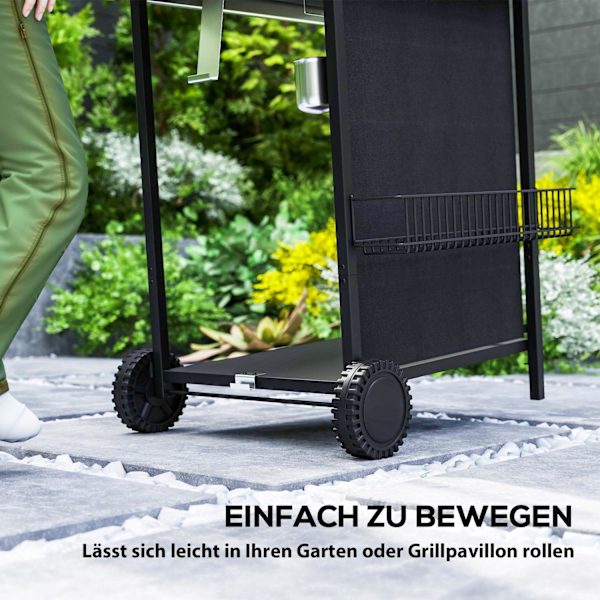 Gasgrill 7 KW grillvagn inklusive 3 brännare sida spis rull tryckreducerare lock gasslang 2 värmezoner termometer sidohyllor, BBQ trädgårdsgrill för b