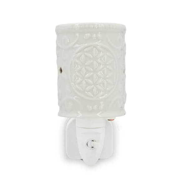 Elektrisk duftlampe, keramik, hvid, blomsterdesign