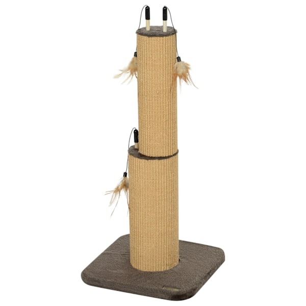 2-i-1 skrapstolpe, 78cm skrapstolpe, jute kattskrapstolpe med fjäder, skrapstolpe för katter, kattskrapmöbler, inomhus, brun