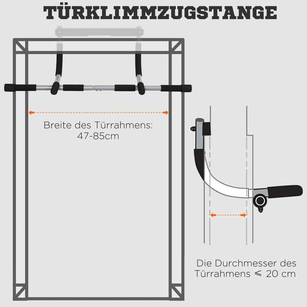 Pull-Up Bar Multifunktionel Træningsholder, Dørstang Af Stål Og Skum, Sort + Grå, 92X40X17Cm