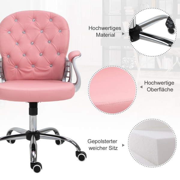 Kontorstol Direktionsstol Ergonomisk Polstret Ryglæn, Pink, Pu, ​​​​59,5 X 60,5 95-105 Cm