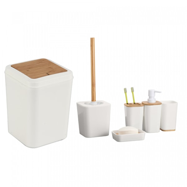 Herzberg HG-04463: 6 delar bambu badrumsset - matt kräm