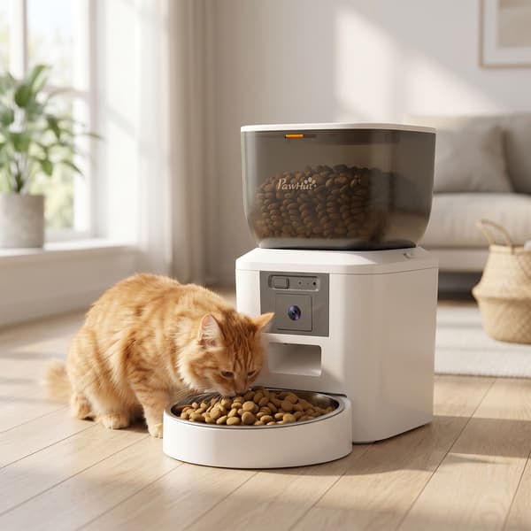 Automatisk kattefoderautomat med kamera, 4 l, 2,4 GHz WiFi, app-styring